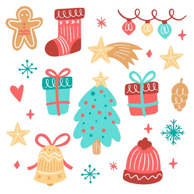 Collection of drawn christmas elements