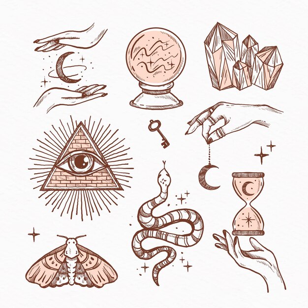 Collection of drawn esoteric elements