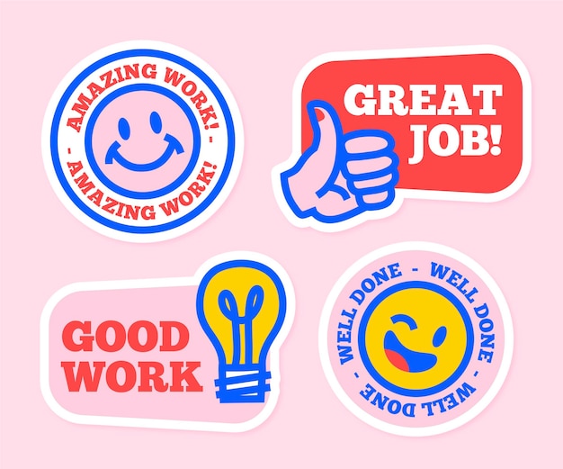 Collection of drawn motivational great job stickers