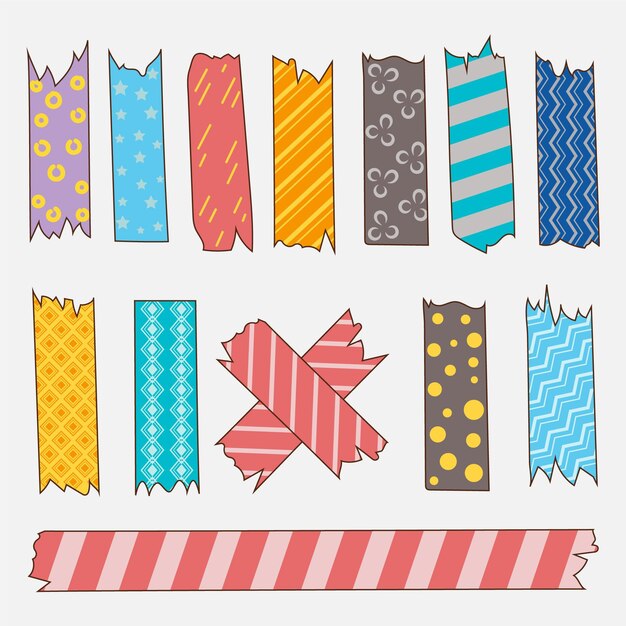 Free vector collection of drawn washi tape