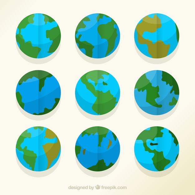 Free Vector collection of earth globes with different countries