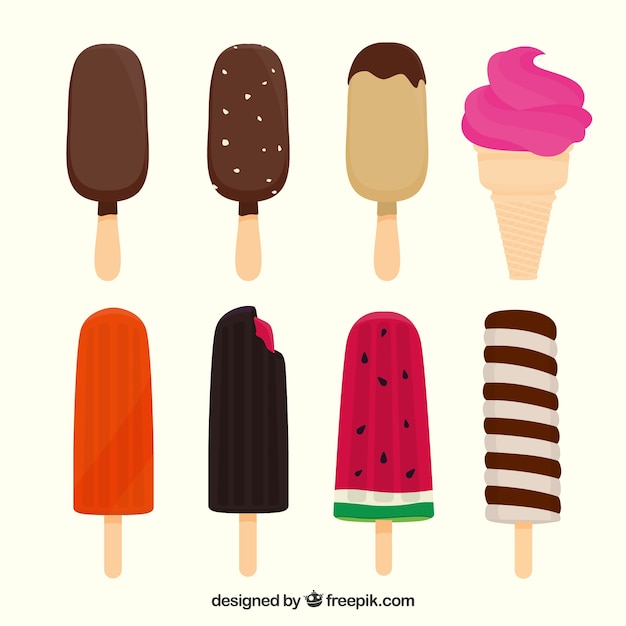 Collection of eight different ice creams