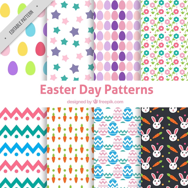 Free vector collection of eight easter patterns in flat design