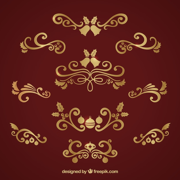 Free Vector collection of elegant golden christmas ornaments