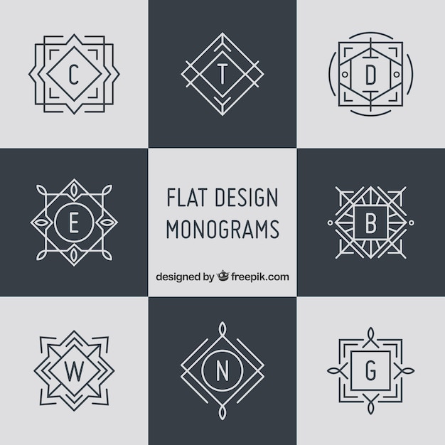 Collection of elegant monograms in linear style