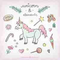 Free vector collection element and sweet with unicorn