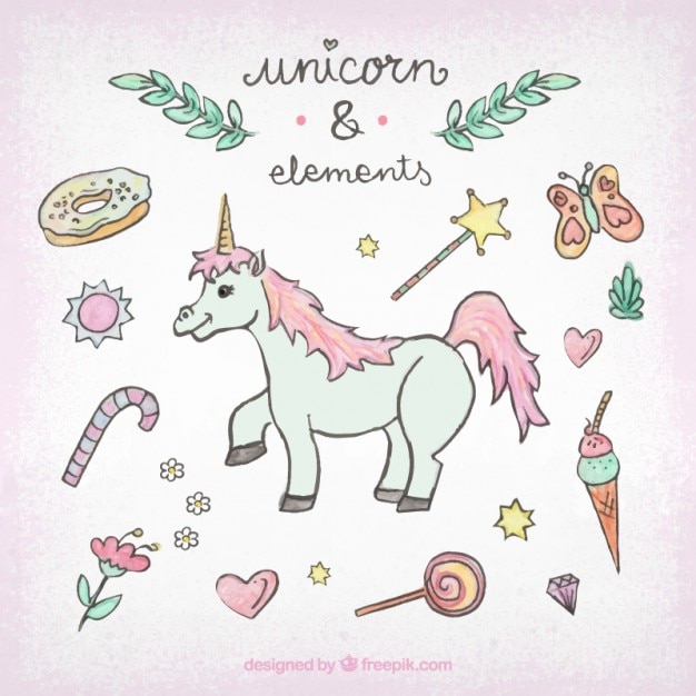 Free Vector collection element and sweet with unicorn