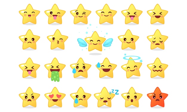 Collection of emoticon icon of cute star cartoon on white