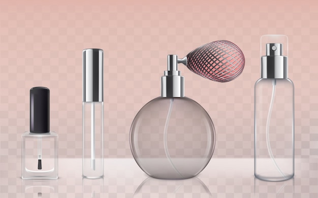 Free Vector collection of empty glass cosmetic bottles in realistic style