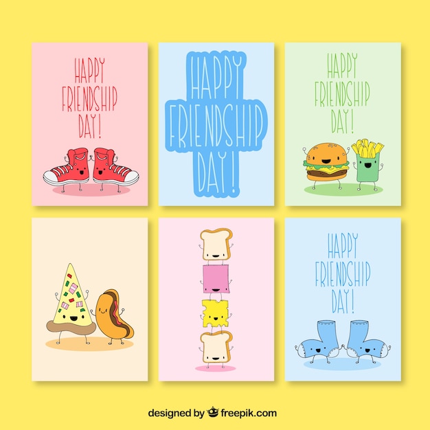 Free Vector collection of enjoyable hand drawn friendship day card