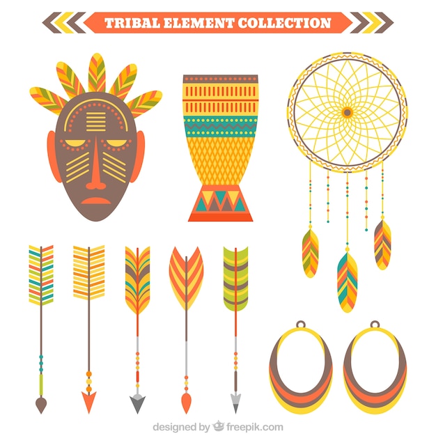 Collection of ethnic elements with mask