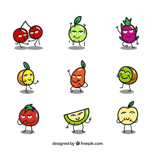 Free vector collection of expressive fruit characters in flat design