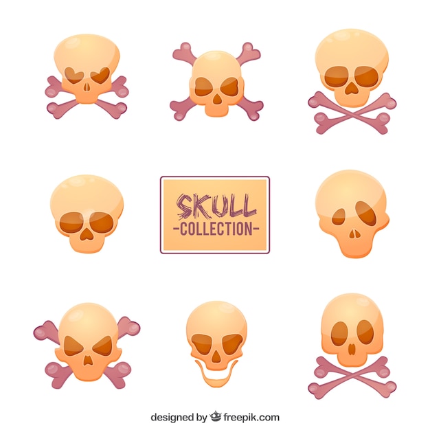 Free Vector collection of expressive skulls with purple bones