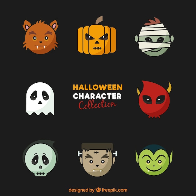 Free Vector collection of face of halloween character