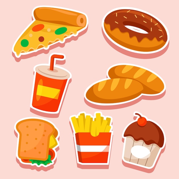 Free Vector collection of fast food in various types drawing items graphic design for banner sticker advertising fast food and beverage theme vector illustration