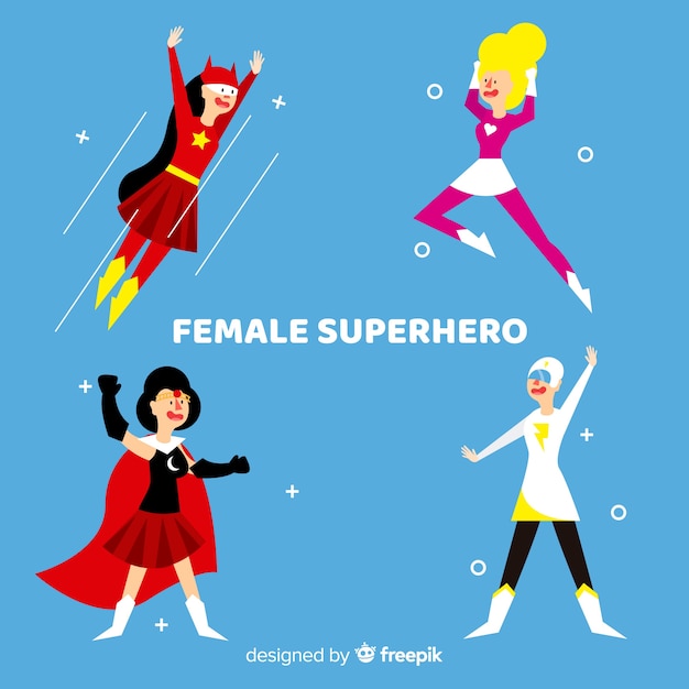 Free vector collection of female superhero characters in cartoon style