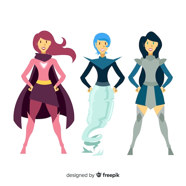 Free Vector collection of female superhero characters in comic style