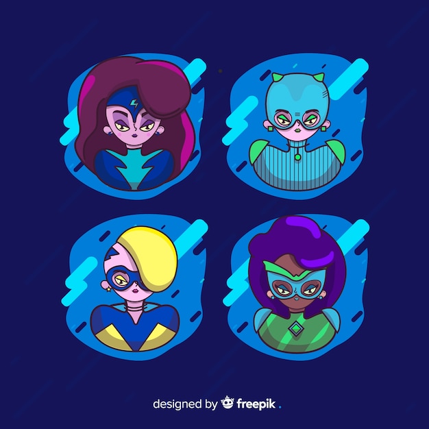 Free Vector collection of female superhero characters