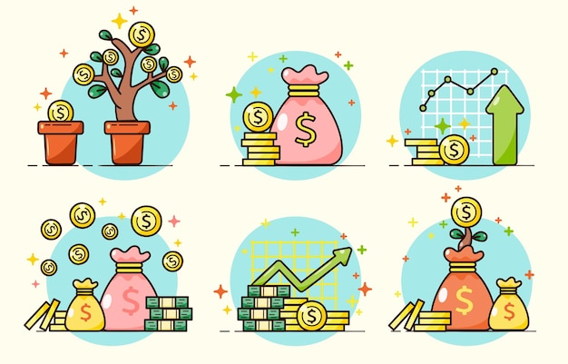 Free Vector collection of financial investment bank deposit profit finance manage money in cartoon style for graphic designer vector illustration