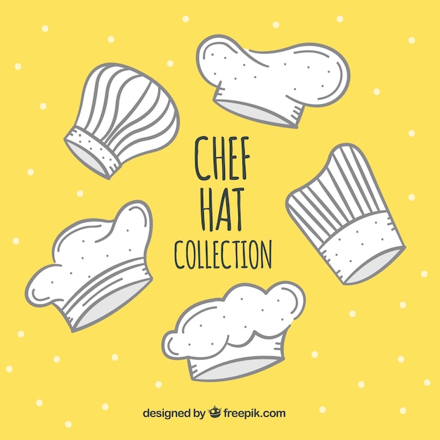 Free Vector collection of five chef hats in hand-drawn style