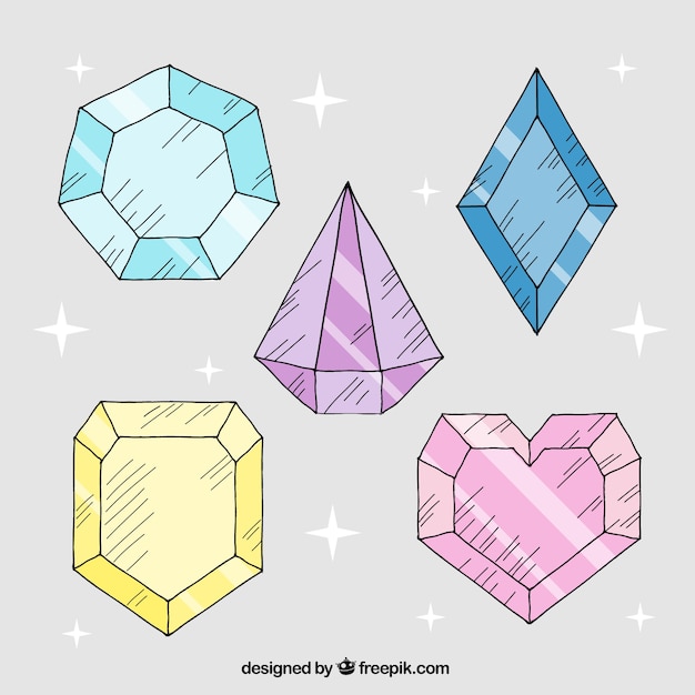 Free Vector collection of five hand-drawn precious stones