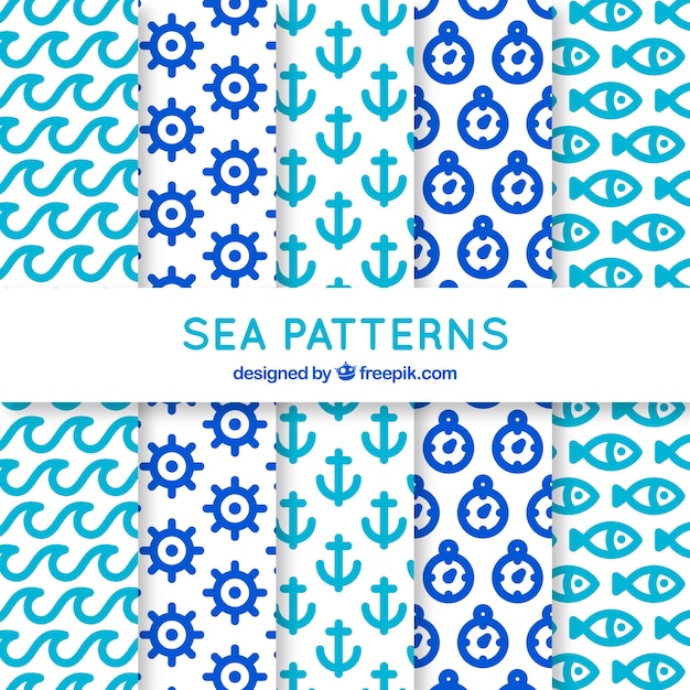 Free vector collection of five patterns with sea elements