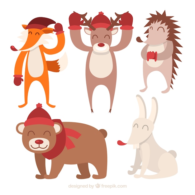 Collection of five winter animals