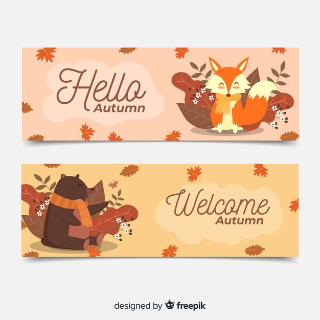 Collection of flat autumn banners