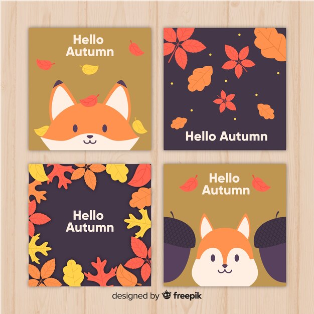 Collection of flat autumn cards