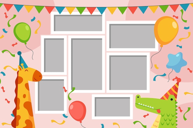 Collection of flat birthday collage frame