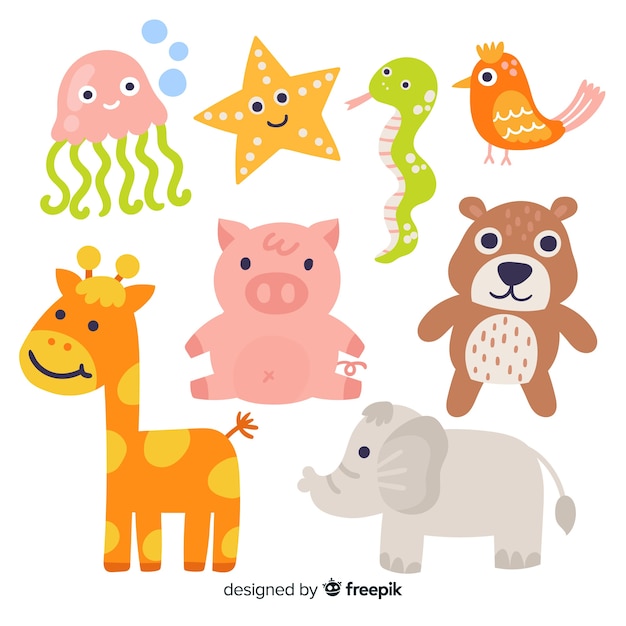 Collection of flat cartoon animals