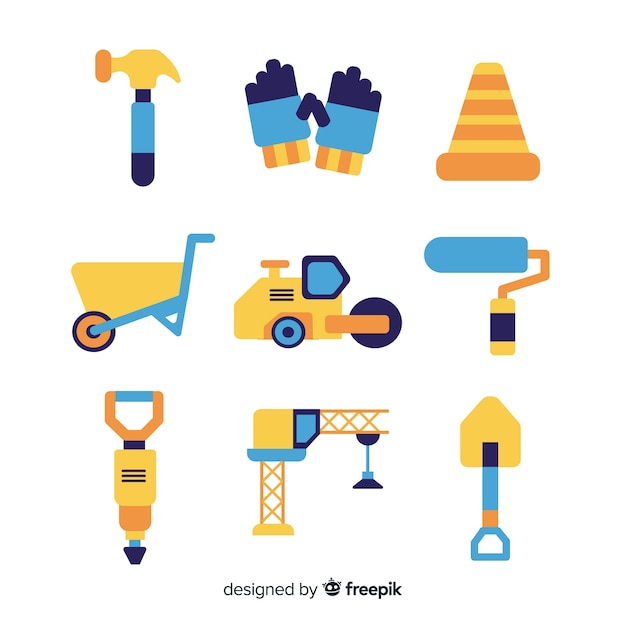 Free Vector collection of flat construction equipment