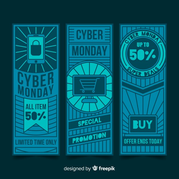 Collection of flat design cyber monday banners