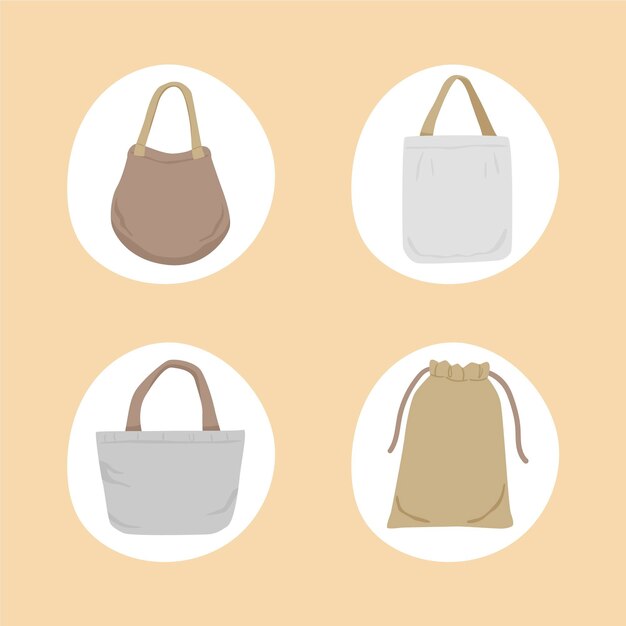 Collection of flat design fabric bags