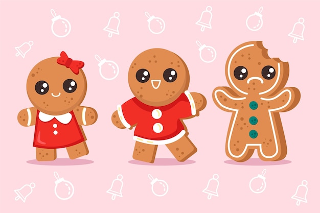 Free Vector collection of flat design gingerbread cookies