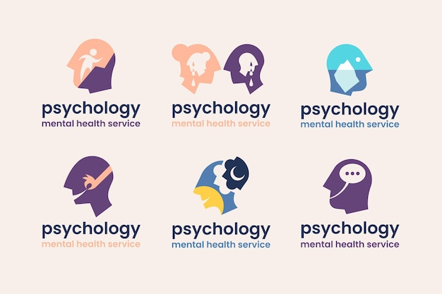 Collection of flat design mental health psychology logo