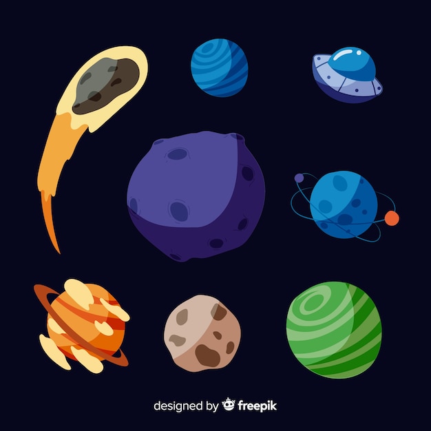 Collection of flat design milky way planets