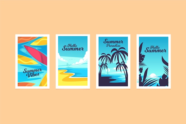 Collection of flat design summer cards