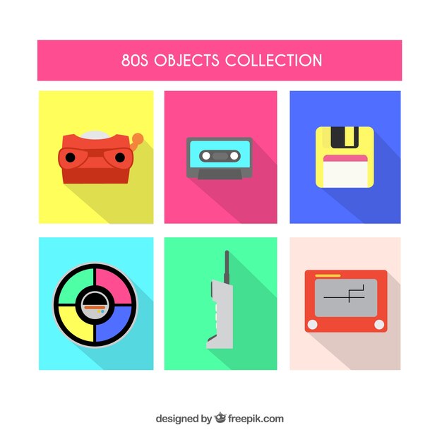 Collection of flat eighties objects