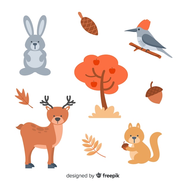 Collection of flat forest animals