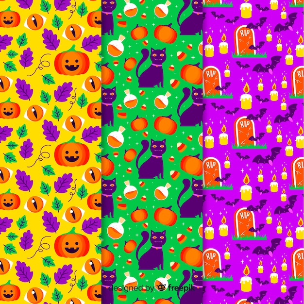 Free Vector collection of flat halloween pattern