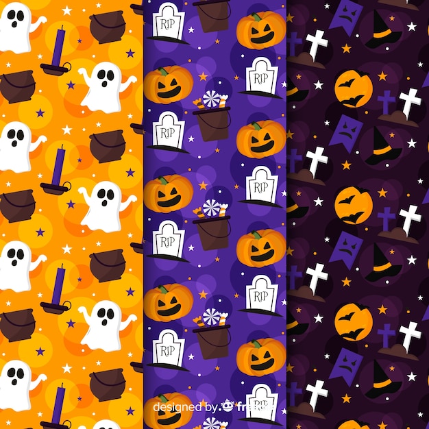 Collection of flat halloween pattern