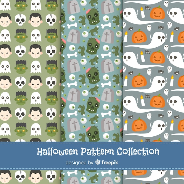 Free Vector collection of flat halloween pattern