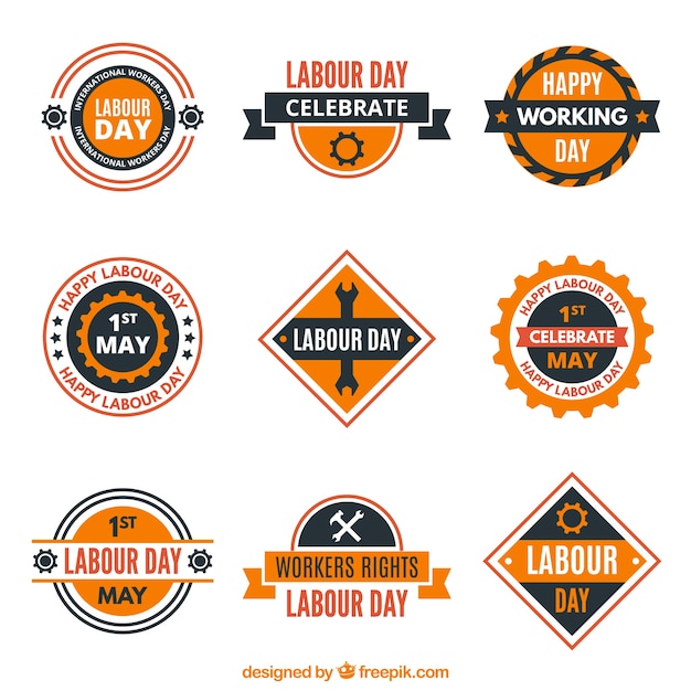 Collection of flat labour day badge