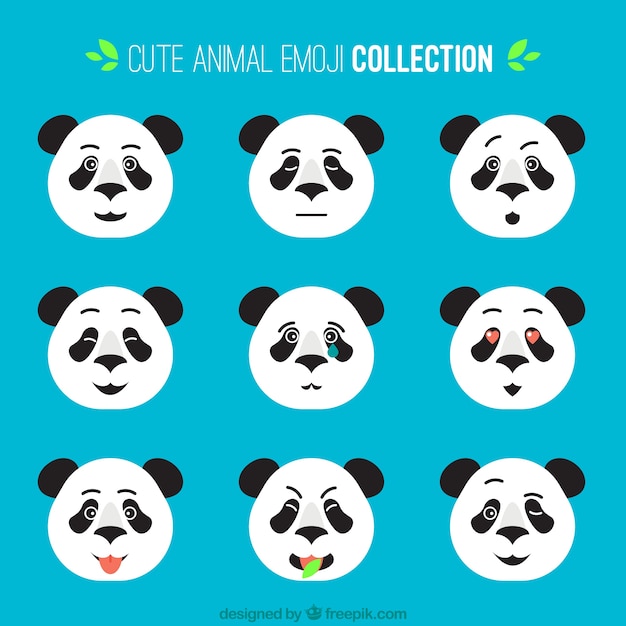 Free Vector collection of flat panda emoticons with different facial expressions