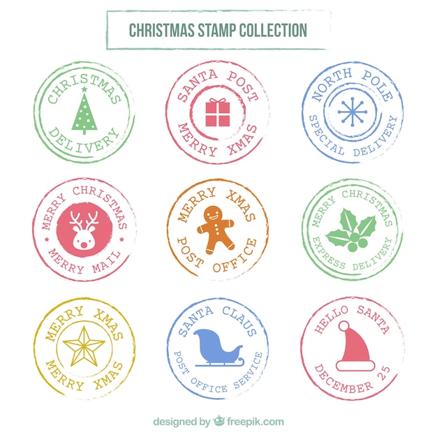 Free Vector collection of flat round christmas stamps