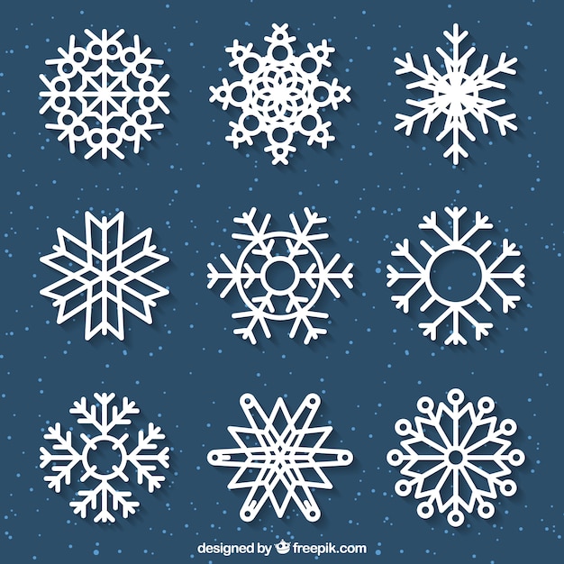 Collection of flat snowflakes