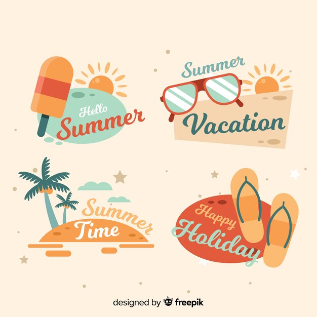 Collection of flat summer labels