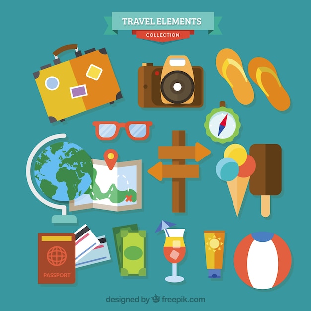 Free vector collection of flat summer travel element