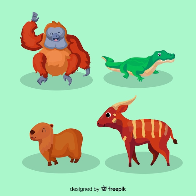 Collection of flat tropical animal